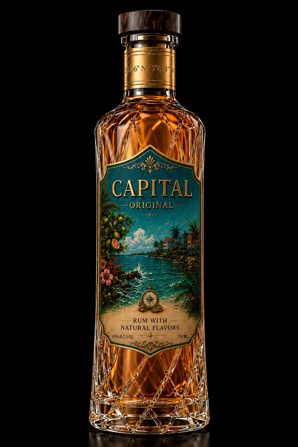 CAPITAL Original rum bottle with faceted glass and antique-gold collar